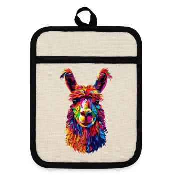 Alpaca Pop Art Bright Colors Llama Rainbow Alpaca - Pot holders with rubber back - linen/black  - Front