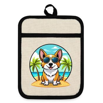 Strickjacke Welsh Corgi Hund Rasse Cartoon Sonnenbrille - Topflappen mit Gummirückseite - Leinen/Schwarz  - Vorne