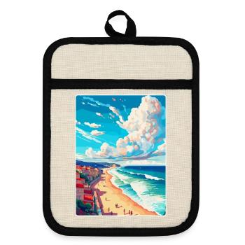 Nazare Portugal Vintage Reiseplakat Souvenir WPA - Topflappen mit Gummirückseite - Leinen/Schwarz  - Vorne
