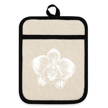 Black and White Linear Orchid - Pot holders with rubber back - linen/black  - Front