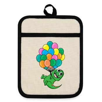 Baby dinosaur balloon - Pot holders with rubber back - linen/black  - Front