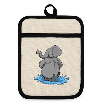 Elefant Wasser Elephant - Topflappen mit Gummirückseite - Leinen/Schwarz  - Vorne