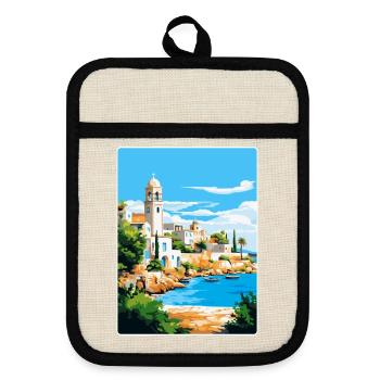 Paphos Zypern Vintage Reiseposter WPA Souvenir - Topflappen mit Gummirückseite - Leinen/Schwarz  - Vorne