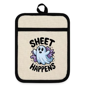 Sheet Happens - Pot holders with rubber back - linen/black  - Front