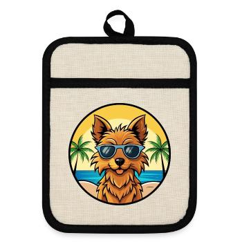 Australian Terrier Dog Breed Cartoon Sunglasses - Pot holders with rubber back - linen/black  - Front