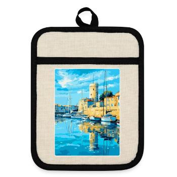 La Rochelle Frankreich Vintage Reiseplakat Souvenir - Topflappen mit Gummirückseite - Leinen/Schwarz  - Vorne