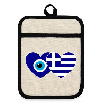 Drapeau de la Grèce Porte-bonheur Nazar Perle - Maniques avec dos en caoutchouc - lin/noir  - Devant