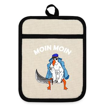 Moin Moin Möwe mit Schwert Nordsee Ostsee Seemann - Topflappen mit Gummirückseite - Leinen/Schwarz  - Vorne