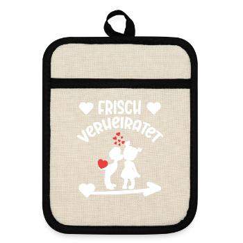 Frisch verheiratet Ehe Flitterwochen - Topflappen mit Gummirückseite - Leinen/Schwarz  - Vorne