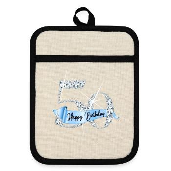 Design d’anniversaire en diamant pailleté pour le 50e anniversaire - Maniques avec dos en caoutchouc - lin/noir  - Devant