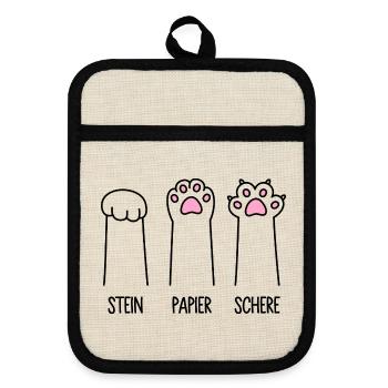 Stein Papier Schere Katze Pfote Spiel Katzenpfoten - Topflappen mit Gummirückseite - Leinen/Schwarz  - Vorne