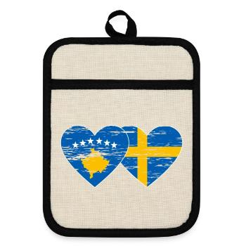 Kosovo Sweden Flag used - Pot holders with rubber back - linen/black  - Front