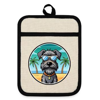 Deutscher Drahthaar Vorstehhund Rasse Cartoon Strand - Topflappen mit Gummirückseite - Leinen/Schwarz  - Vorne