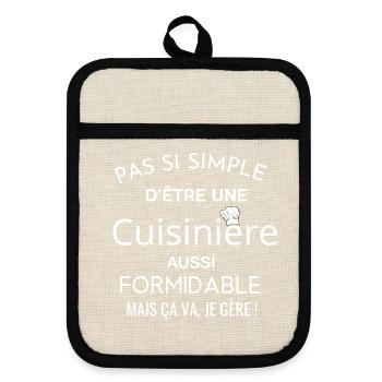 Tablier de cuisine humour pas si simple d’être.. - Maniques avec dos en caoutchouc - lin/noir  - Devant