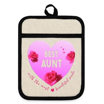best aunt - Topflappen mit Gummirückseite - Leinen/Schwarz  - Vorne