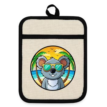 Koala Lustige Cartoon Sommer Strand Sonnenbrille Cool - Topflappen mit Gummirückseite - Leinen/Schwarz  - Vorne