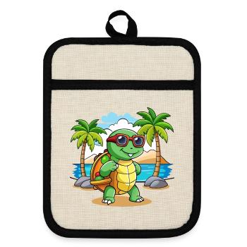 Turtle Funny Cartoon Summer Beach Sunglasses - Pot holders with rubber back - linen/black  - Front