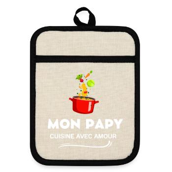 Tablier de cuisine mon papy cuisine avec amour - Maniques avec dos en caoutchouc - lin/noir  - Devant