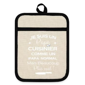 Tablier de cuisine humour je suis un papa cuis.. - Maniques avec dos en caoutchouc - lin/noir  - Devant