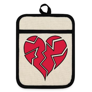 HEARTBROKEN <3 - Topflappen mit Gummirückseite - Leinen/Schwarz  - Vorne