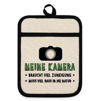 Kamera fotografieren - Topflappen mit Gummirückseite - Leinen/Schwarz  - Vorne