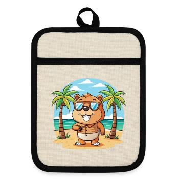 Beaver Funny Cartoon Summer Beach Sunglasses - Pot holders with rubber back - linen/black  - Front