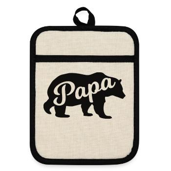Père Ours – Cadeau pour les pères - Maniques avec dos en caoutchouc - lin/noir  - Devant