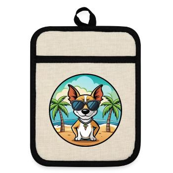 Decker Rat Terrier Hunderasse Cartoon Sonnenbrille - Topflappen mit Gummirückseite - Leinen/Schwarz  - Vorne