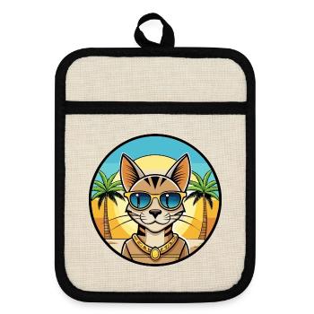 Lunettes de soleil de dessin animé de race de chat Mau égyptienne arabe - Maniques avec dos en caoutchouc - lin/noir  - Devant