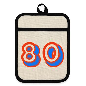 80. 80 JAHRE. 80-JÄHRIGES JUBILÄUM. 80. GEBURTSTAG. - Topflappen mit Gummirückseite - Leinen/Schwarz  - Vorne