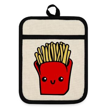 Pommes - Topflappen mit Gummirückseite - Leinen/Schwarz  - Vorne