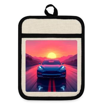 Elektrische Autobahn - Topflappen mit Gummirückseite - Leinen/Schwarz  - Vorne
