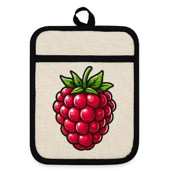 Himbeere, Obst - Topflappen mit Gummirückseite - Leinen/Schwarz  - Vorne