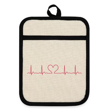 Herzschlag-EKG-Linie Medizinischer Pulswellen-Ikon-Vektor - Topflappen mit Gummirückseite - Leinen/Schwarz  - Vorne