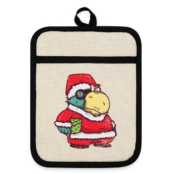 Verrückter Weihnachtsmann Papagei - Topflappen mit Gummirückseite - Leinen/Schwarz  - Vorne