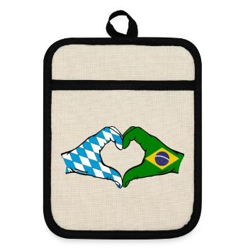 Bavaria Brazil Flag Hands Heart Shape - Pot holders with rubber back - linen/black  - Front
