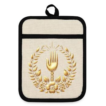 Gourmet Fork Logo - Pot holders with rubber back - linen/black  - Front