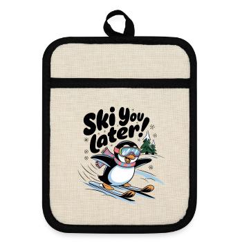 Ski You Later - Pot holders with rubber back - linen/black  - Front