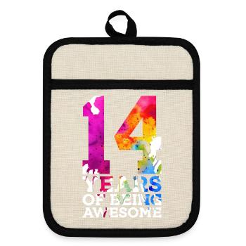 14 YEARS OF BEING AWESOME 14TH BIRTHDAY - Pot holders with rubber back - linen/black  - Front