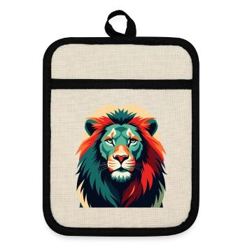 Lion Cartoon Character Colorful Pet Animal - Pot holders with rubber back - linen/black  - Front