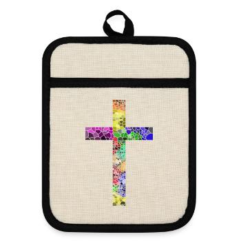 Kreuz Jesus Gott Religion Kirche Papst Vatikan - Topflappen mit Gummirückseite - Leinen/Schwarz  - Vorne
