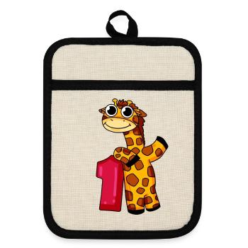 1. Geburtstag Giraffe 1.Klasse Geschenk - Topflappen mit Gummirückseite - Leinen/Schwarz  - Vorne