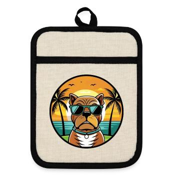 Dogue De Bordeaux Chien Race Dessin Animé Lunettes De Soleil Plage - Maniques avec dos en caoutchouc - lin/noir  - Devant