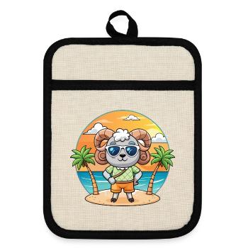 Ram Lustige Cartoon Sommer Strand Sonnenbrille - Topflappen mit Gummirückseite - Leinen/Schwarz  - Vorne