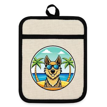 Kroatischer Schäferhund Rasse Cartoon Sonnenbrille Strand - Topflappen mit Gummirückseite - Leinen/Schwarz  - Vorne