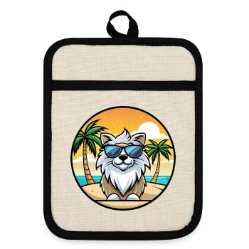 Himalaya chien de berger race dessin animé lunettes de soleil plage - Maniques avec dos en caoutchouc - lin/noir  - Devant