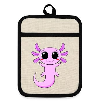 Axolotl Peace Zeichen - Topflappen mit Gummirückseite - Leinen/Schwarz  - Vorne