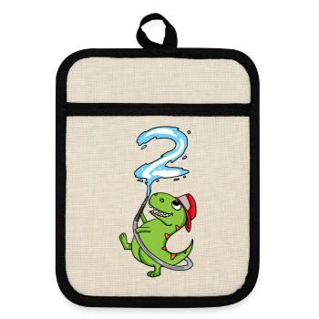 2nd birthday dinosaur fire department - Pot holders with rubber back - linen/black  - Front