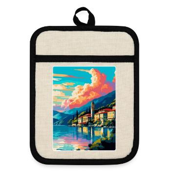 Lac de Côme Italie Affiche de voyage vintage Souvenir WPA - Maniques avec dos en caoutchouc - lin/noir  - Devant