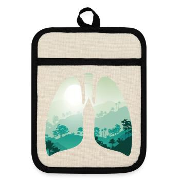 Green nature forest landscape lungs - Pot holders with rubber back - linen/black  - Front